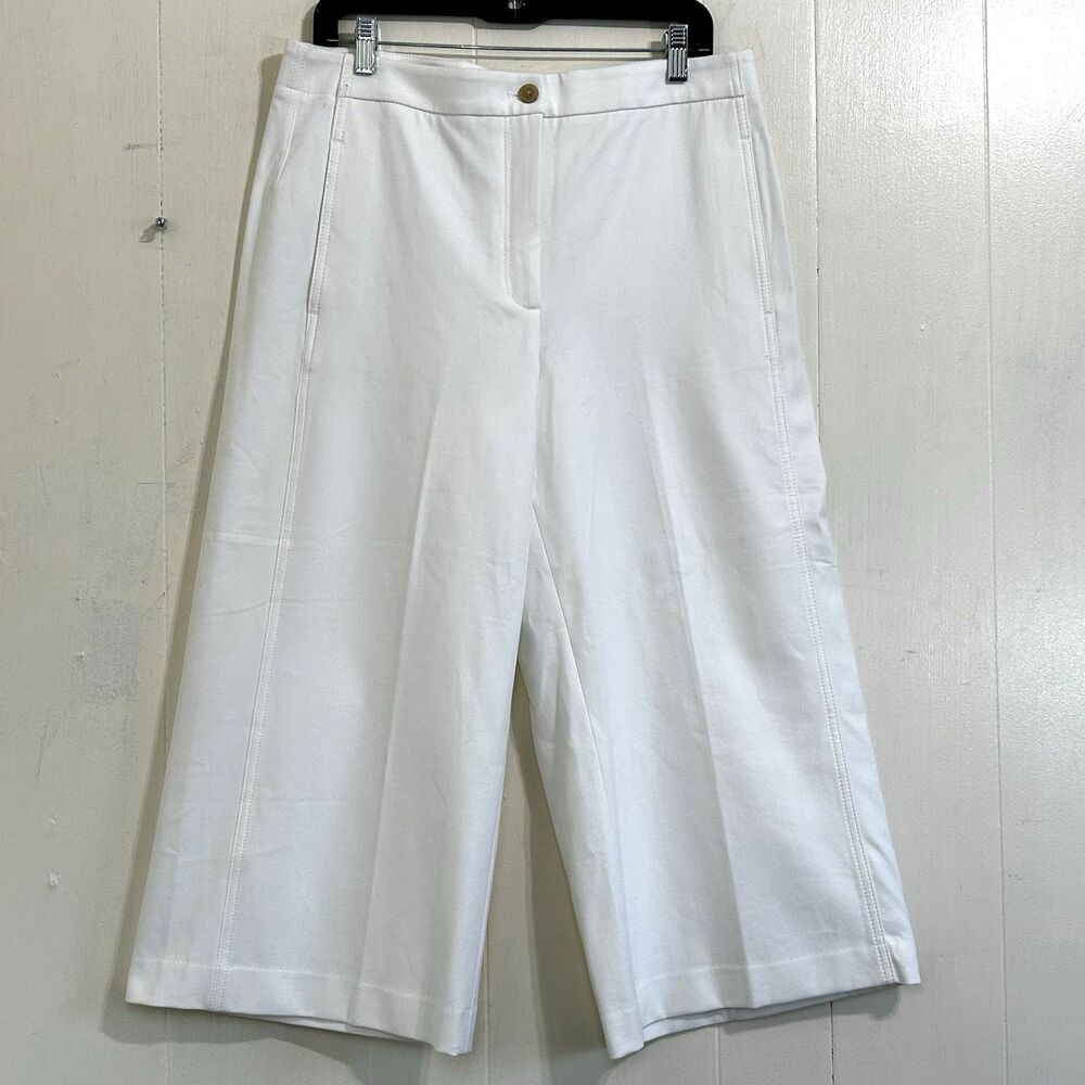 Talbots Petite White Wide-Leg Cropped Pants Size 12 Minimalist Hight Waist Pants